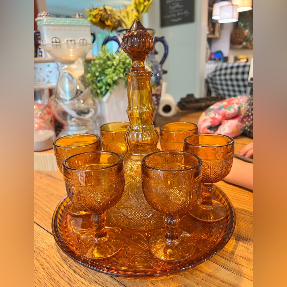 Amber Glass Decanter Set